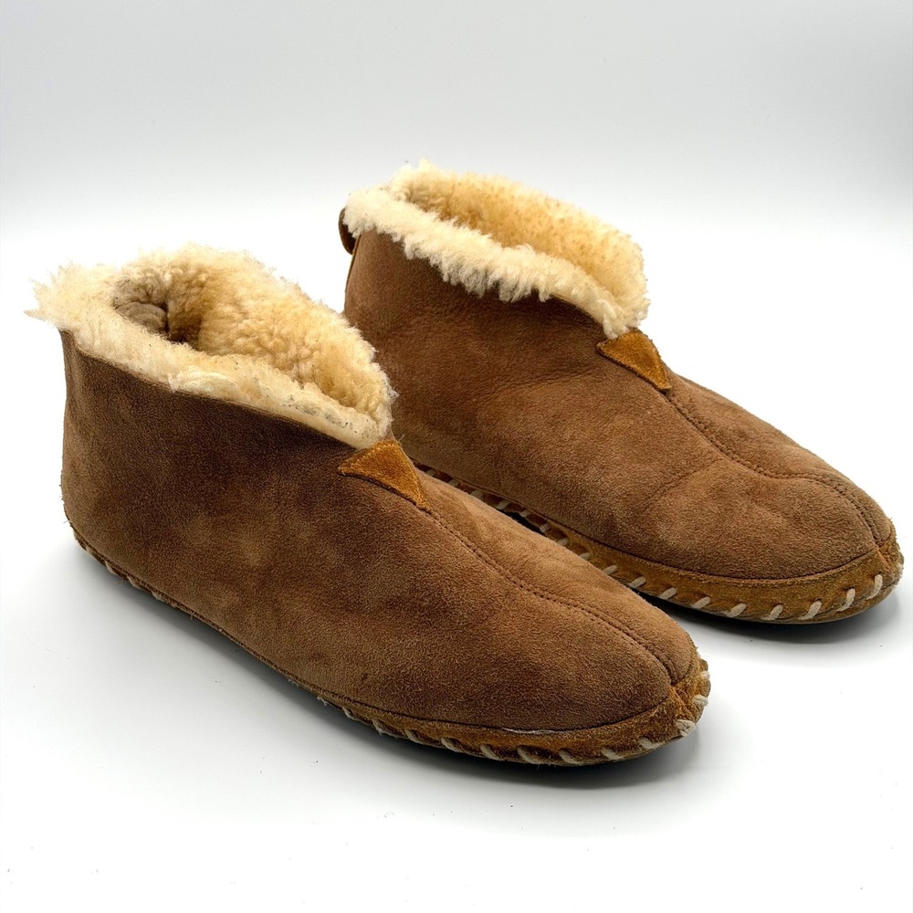 LL Bean Wicked Good Slipper Boots Womens 11 Brown Suede Shearling Cozy Cabincore